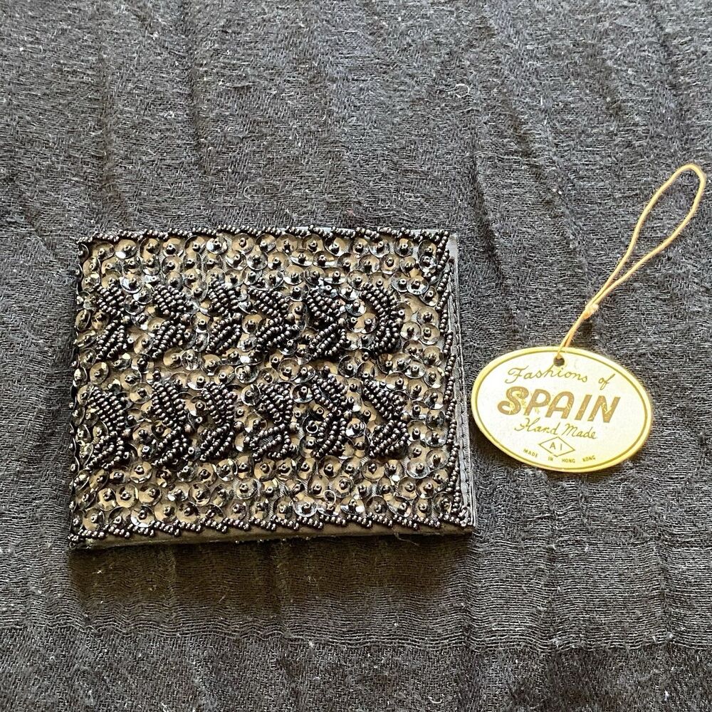 Vintage Beaded And Sequins Black Bifold Wallet. Boho. NWOT. Whimsygoth.